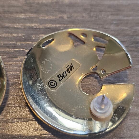 Vintage Edgar Berebi Purple Round Stud Earrings with Gold Leaf Design 1980s - Picture 3 of 6